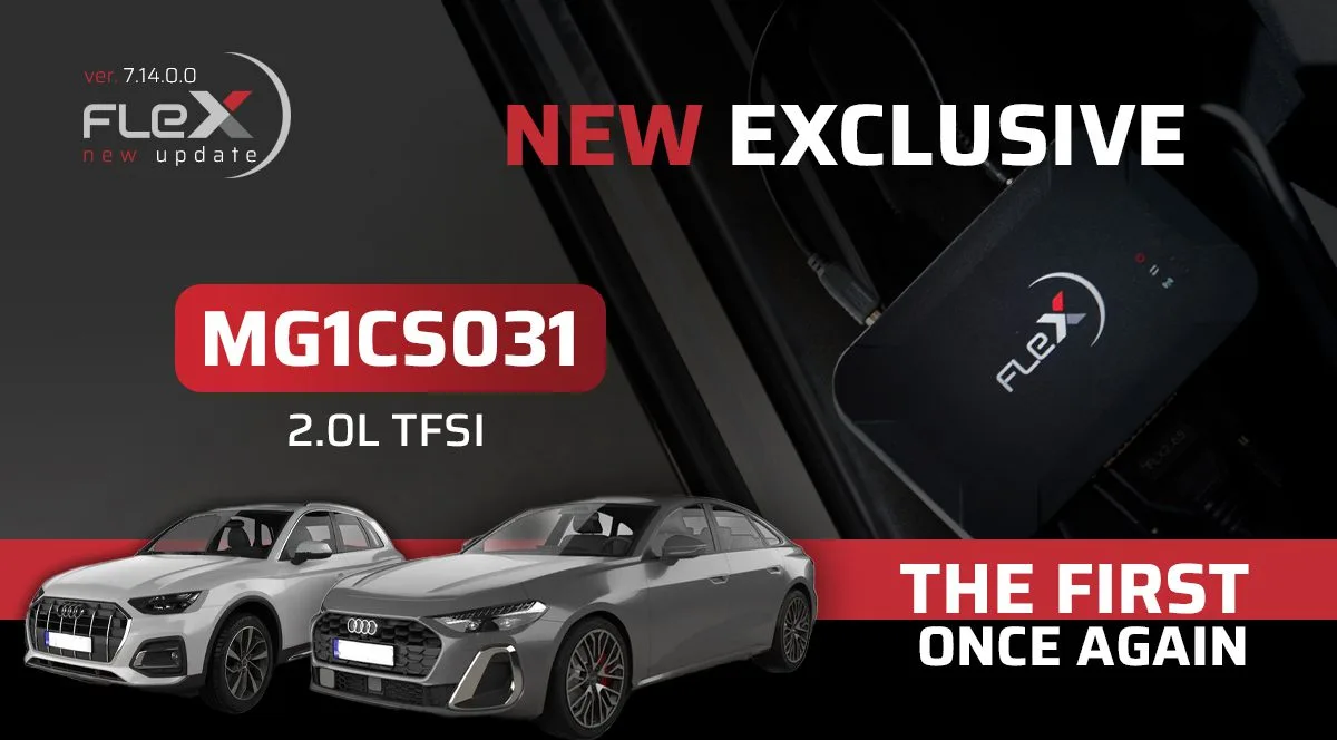 Flex introduces an exclusive for VAG 2.0 TFSI (MG1CS031): a protocol to unlock and OBD program MG1CS031 Bosch ECUs installed on VAG vehicles with TFSI 2.0L petrol engines produced from July 2020 on.